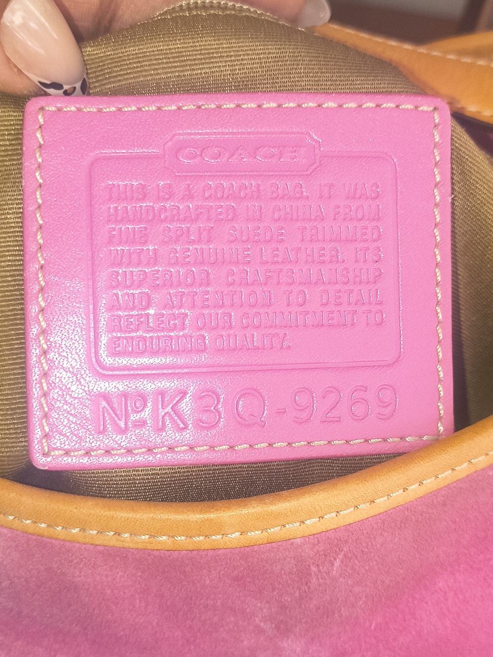 Coach Pink Suede Shoulder Bag with Tan Leather Trim - Picture 13 of 15